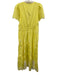By Anthropologie Size M Yellow & White Cotton Short Sleeve Split Neck Midi Dress Yellow & White / M