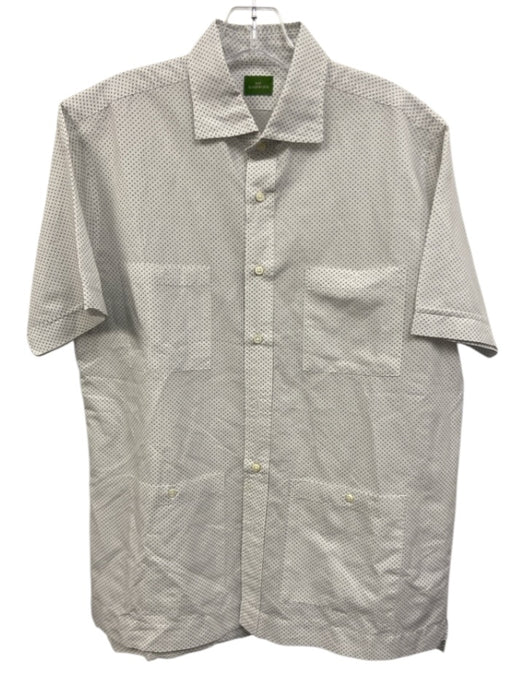 Sid Mashburn Size M White & Blue Cotton Dots Button Up Men's Short Sleeve White & Blue / M