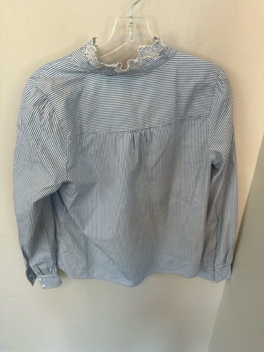 Sezane Size 38 Blue & White Cotton Long Sleeve Lace Collar Striped Top