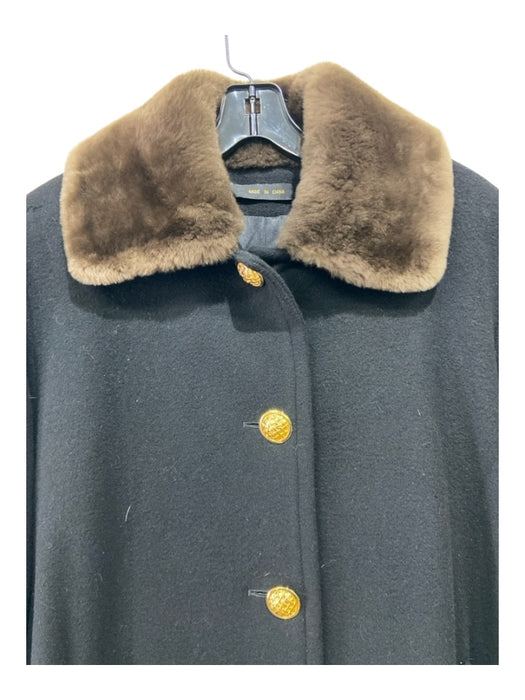 No Brand Black & Brown Wool & Cashmere Beaver Fur Trench Gold button Coat Black & Brown / M/L