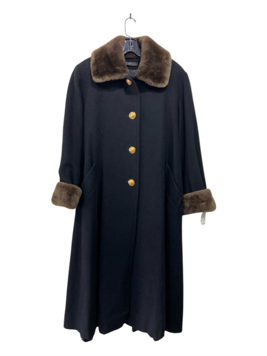 No Brand Black & Brown Wool & Cashmere Beaver Fur Trench Gold button Coat Black & Brown / M/L