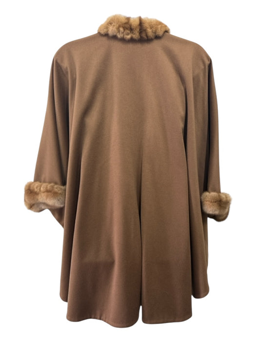 Anpel Brown Wool & Cashmere Mink Fur Accent Open Front Draped Poncho Brown / L/XL