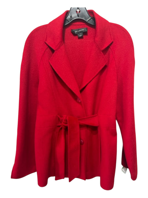 St John Size 6 Red Angora & Wool Sash Button Long Sleeve Coat Red / 6