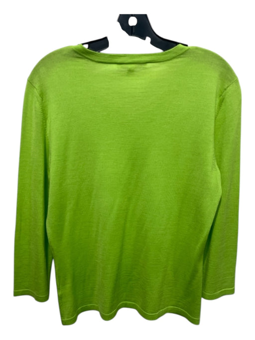 St John Size M Green Merino Wool & Silk V Neck Thin Knit Long Sleeve Top Green / M