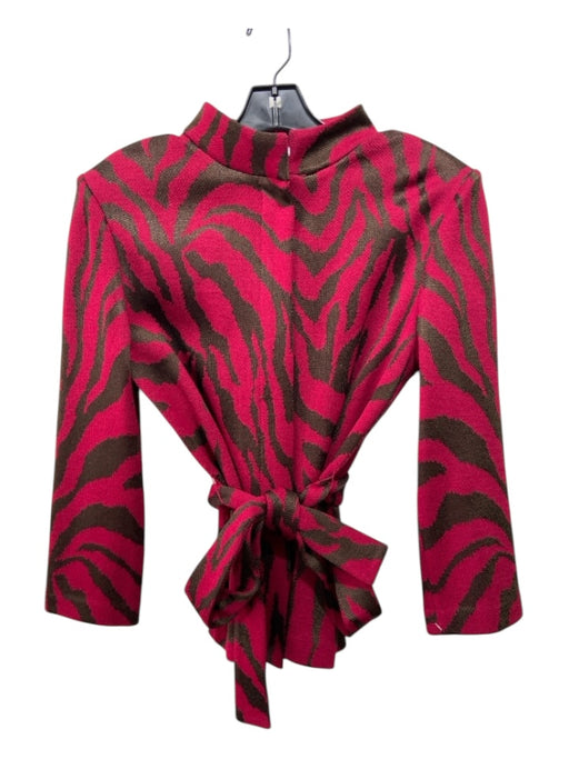 St John Collection Size 8 Red & Brown Wool Zip Front Tiger Stripe Sash Cardigan Red & Brown / 8