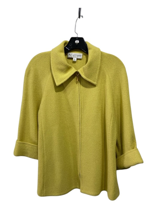 St John Collection Size 8 Mustard Yellow Wool Collar Zip Front 3/4 Sleeve Jacket Mustard Yellow / 8