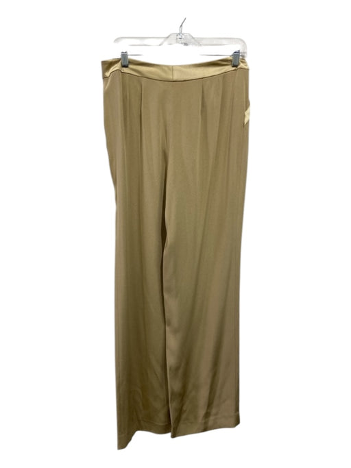 St John Evening Size 8 Tan Gold Silk Hook & Zip Pockets Straight Trouser Pants Tan Gold / 8