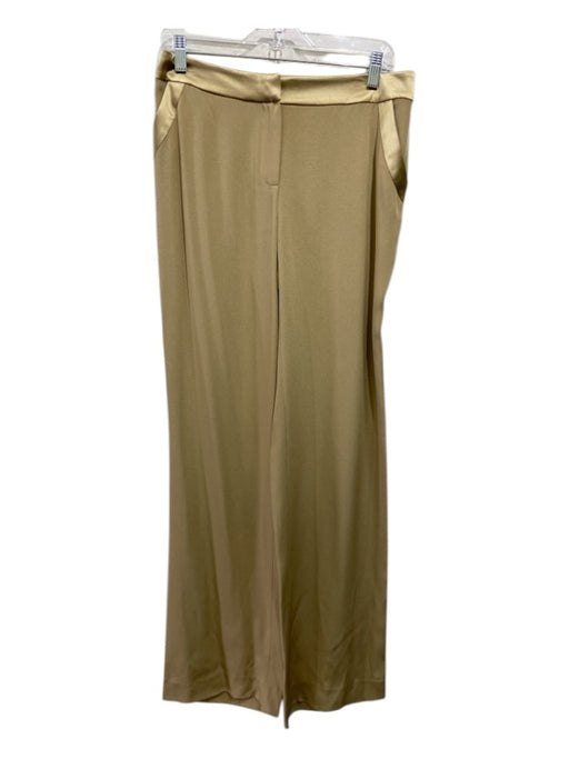 St John Evening Size 8 Tan Gold Silk Hook & Zip Pockets Straight Trouser Pants Tan Gold / 8