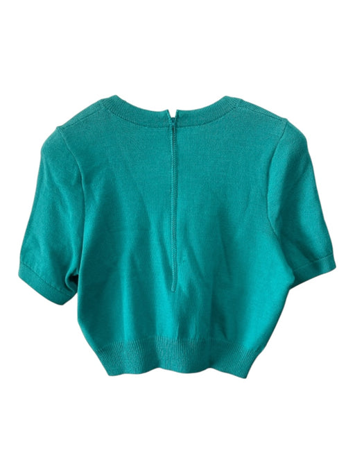 St. John Size M/L Aqua Blue Wool Blend Knit Back Zip Crop short sleeve Sweater Aqua Blue / M/L