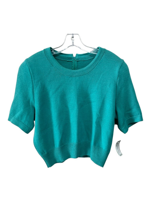St. John Size M/L Aqua Blue Wool Blend Knit Back Zip Crop short sleeve Sweater Aqua Blue / M/L