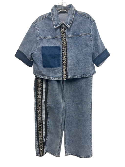 Akira Size L Light Wash Cotton & Viscose Embellished Pants Set Light Wash / L