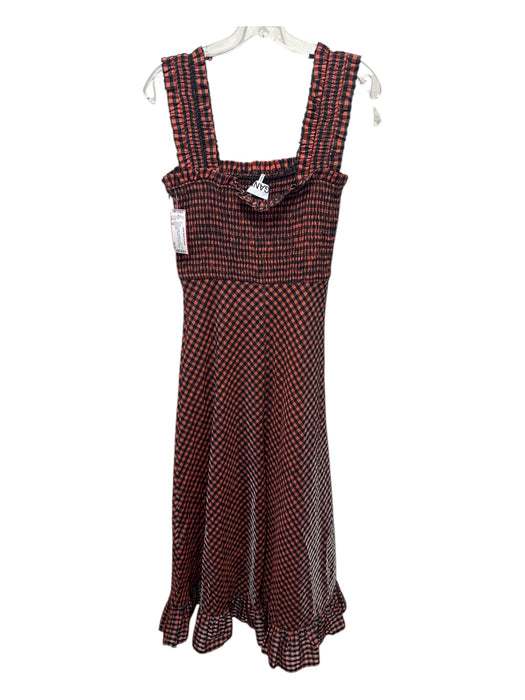 Ganni Size 38 Orange & Black Polyester & Cotton Sleeveless Gingham Midi Dress Orange & Black / 38