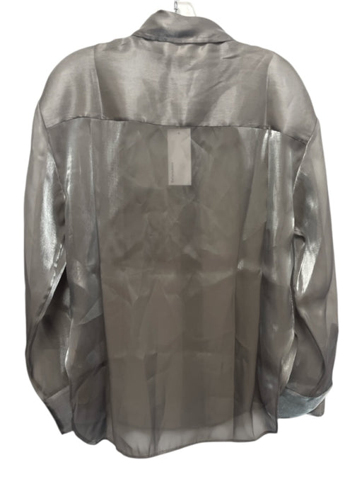 Reformation Size XS Silver Gray Polyester Button Neck Semi Sheer Metallic Top Silver Gray / XS