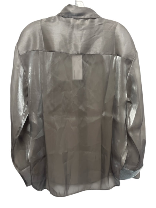 Reformation Size XS Silver Gray Polyester Button Neck Semi Sheer Metallic Top Silver Gray / XS