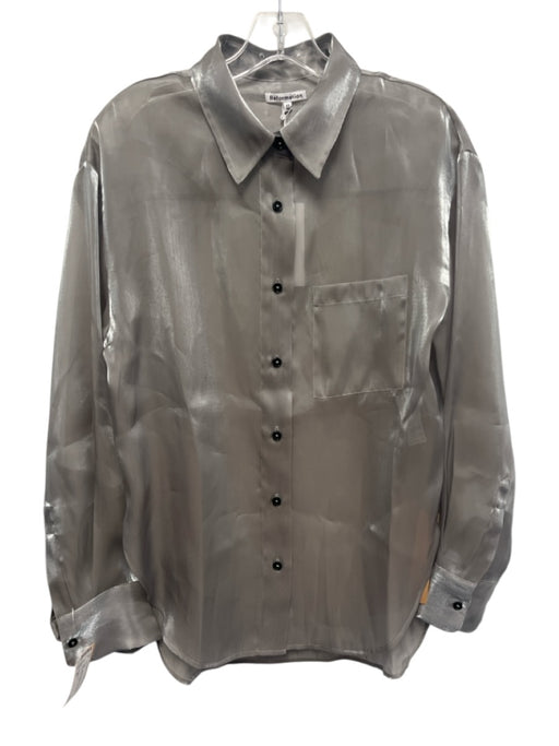 Reformation Size XS Silver Gray Polyester Button Neck Semi Sheer Metallic Top Silver Gray / XS