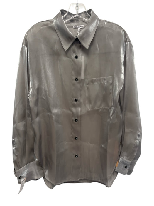 Reformation Size XS Silver Gray Polyester Button Neck Semi Sheer Metallic Top Silver Gray / XS