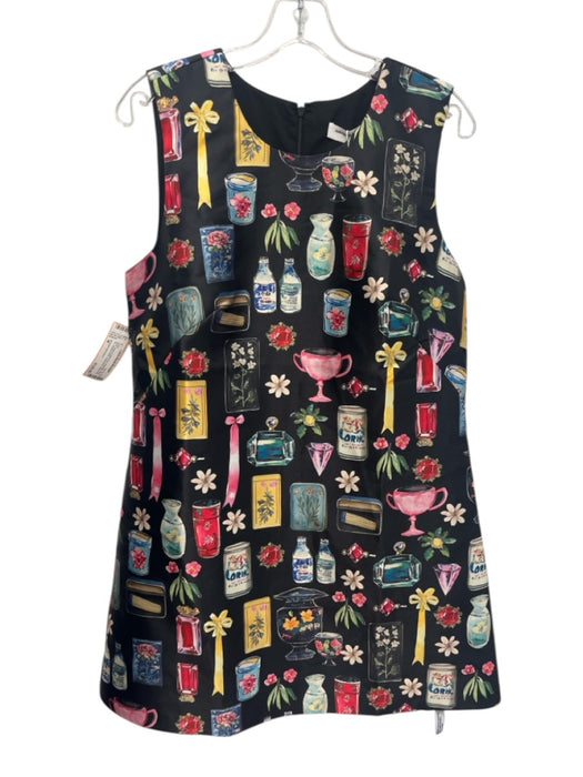 Amanda Uprichard Size M Black & Multi Print Polyester Back Zip Sleeveless Dress Black & Multi Print / M