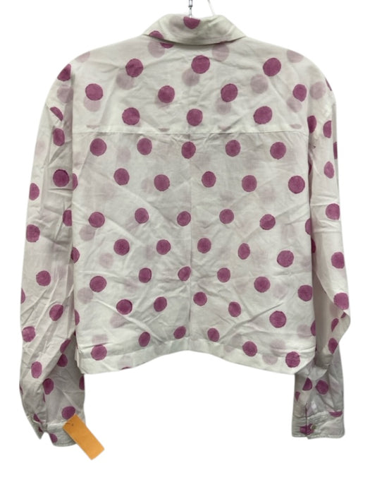 emily levine Size M/L White & Purple Cotton Button Down Polka Dot Collared Top White & Purple / M/L