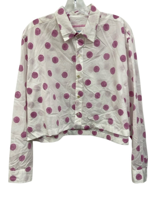 emily levine Size M/L White & Purple Cotton Button Down Polka Dot Collared Top White & Purple / M/L