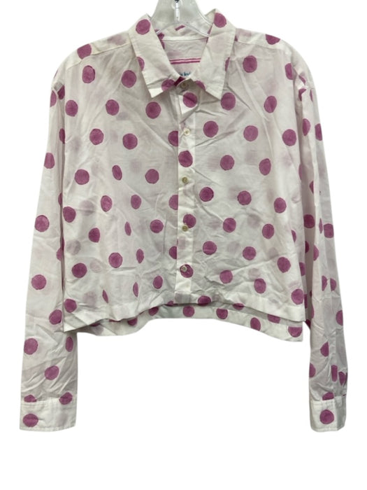 emily levine Size M/L White & Purple Cotton Button Down Polka Dot Collared Top White & Purple / M/L