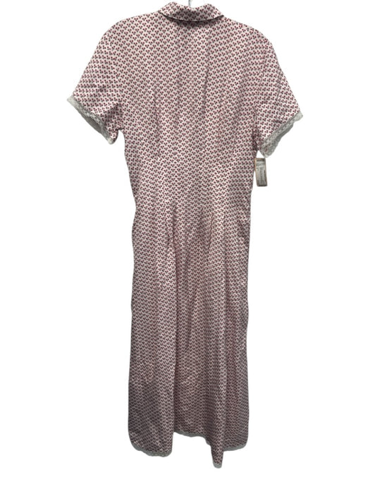 J Crew Size 4 White, Red, Green Viscose Button Down Floral Lace Trim Dress White, Red, Green / 4