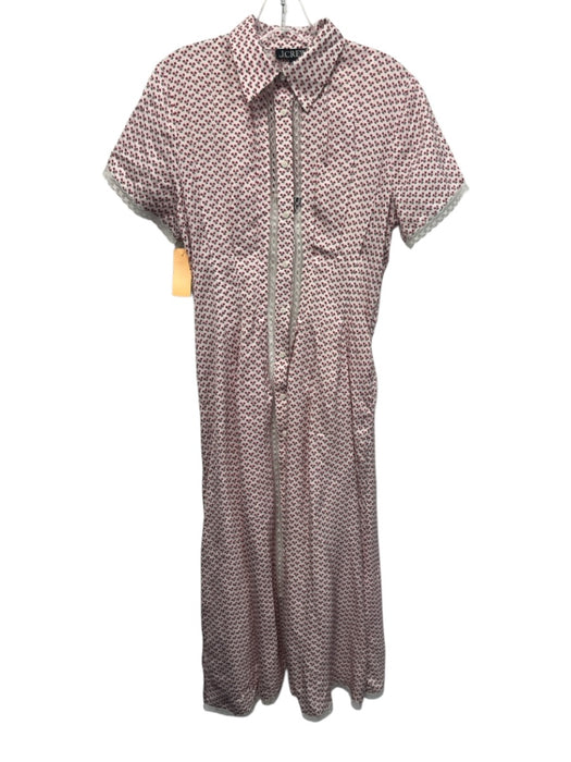 J Crew Size 4 White, Red, Green Viscose Button Down Floral Lace Trim Dress White, Red, Green / 4