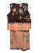 Camilo Size Est S Brown, Pink, Blue Linen Floral Sleeveless Midi Skirt Set Brown, Pink, Blue / Est S