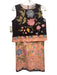 Camilo Size Est S Brown, Pink, Blue Linen Floral Sleeveless Midi Skirt Set Brown, Pink, Blue / Est S