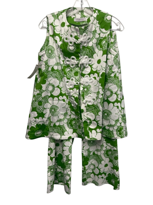 Camilo Size Est S Green & White Cotton Floral Hook & Eye Pants Set Green & White / Est S