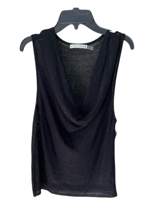 Alice + Olivia Size M Black Linen & Viscose Cowl Neck Sleeveless Semi Sheer Top Black / M