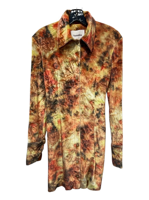Nanushka Size XS Yellow, Orange & Green Polyester Velvet Tie Dye Dress Yellow, Orange & Green / XS