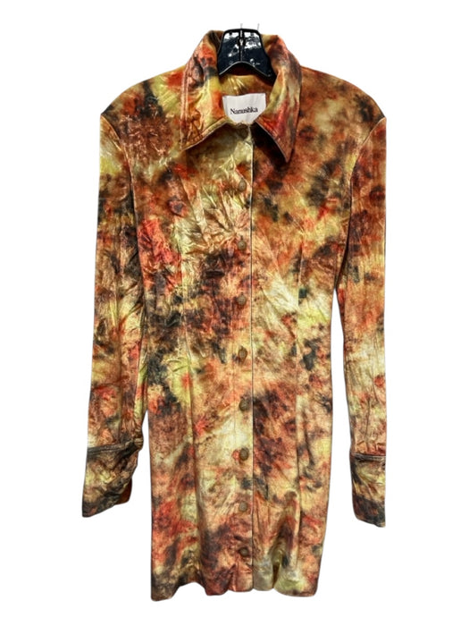 Nanushka Size XS Yellow, Orange & Green Polyester Velvet Tie Dye Dress Yellow, Orange & Green / XS