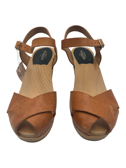 Hasbeens Shoe Size 38 Beige & Brown Leather & Wood Peep Toe Criss Cross Sandals Beige & Brown / 38