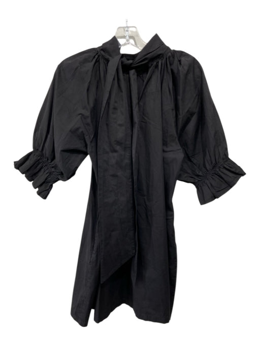 Wyatt Wylde Size XS Black Cotton 3/4 Puff Sleeve Tie Neck Straight Shift Dress Black / XS