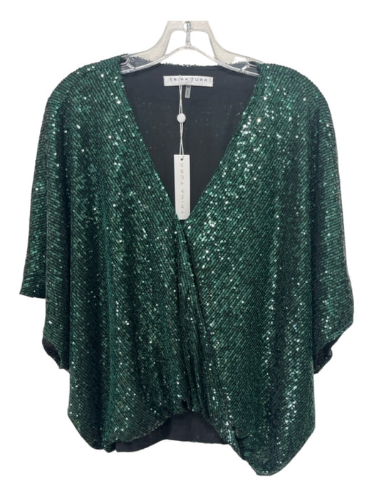 Trina Turk Size XS/S Green Polyester Fully Sequined Surplice Batwing Top Green / XS/S