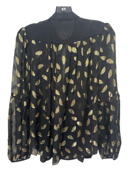 Diane Von Furstenberg Size 4 Black & Gold Polyester Front Keyhole Sheer Top Black & Gold / 4