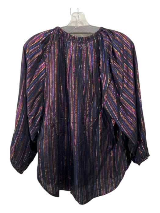 Apiece Apart Size 6 Black & Multi Viscose V Neck Metallic Stripe Long Sleeve Top Black & Multi / 6