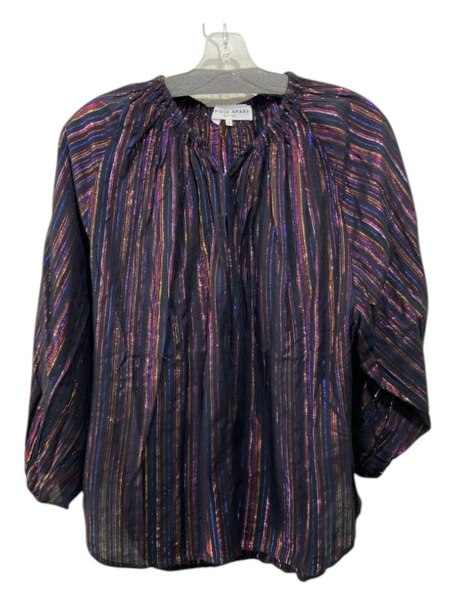 Apiece Apart Size 6 Black & Multi Viscose V Neck Metallic Stripe Long Sleeve Top Black & Multi / 6