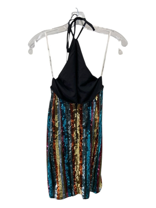 Lovers + Friends Size XS Gold & Blue Fully Sequined High Tie Neck Halter Dress Gold & Blue / XS