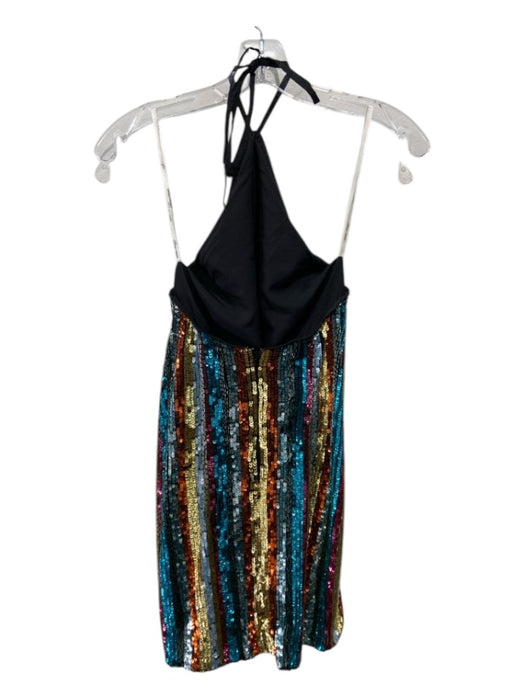 Lovers + Friends Size XS Gold & Blue Fully Sequined High Tie Neck Halter Dress Gold & Blue / XS