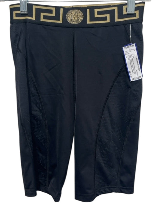 Versace Size M Black & Gold Poliamide Elastic Waist Jacquard Cycling Shorts Black & Gold / M