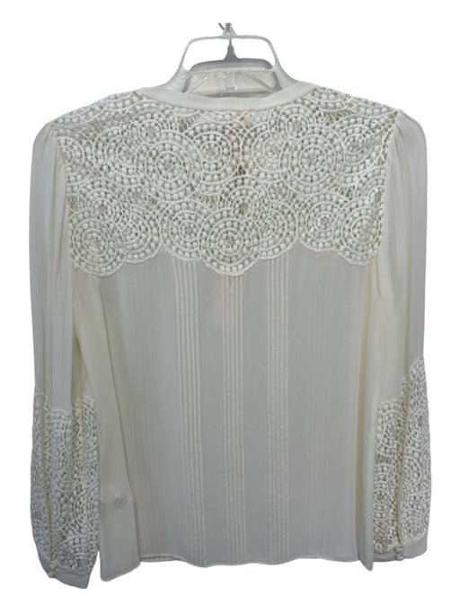 Rebecca Taylor Size 10 Cream Silk Long Sleeve Pintuck Sheer Crochet Detail Top Cream / 10