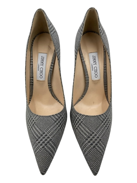 Jimmy Choo Shoe Size 40.5 Silver & Gray Glitter Pointed Toe Houndstooth Pumps Silver & Gray / 40.5