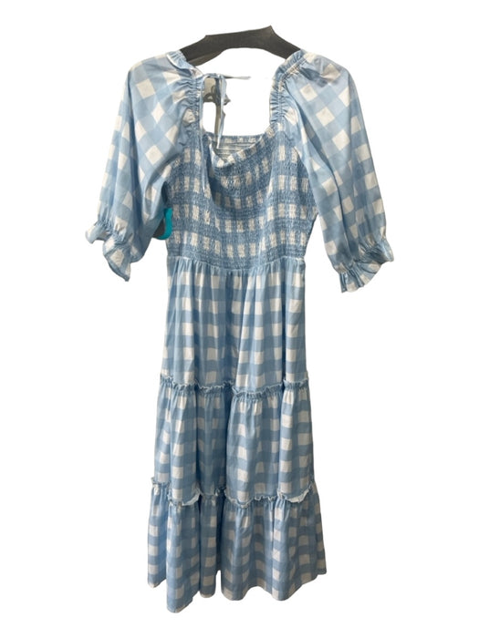 Honey & Lou Size XL Blue & White Polyester Gingham Square Neck Maxi Dress Blue & White / XL