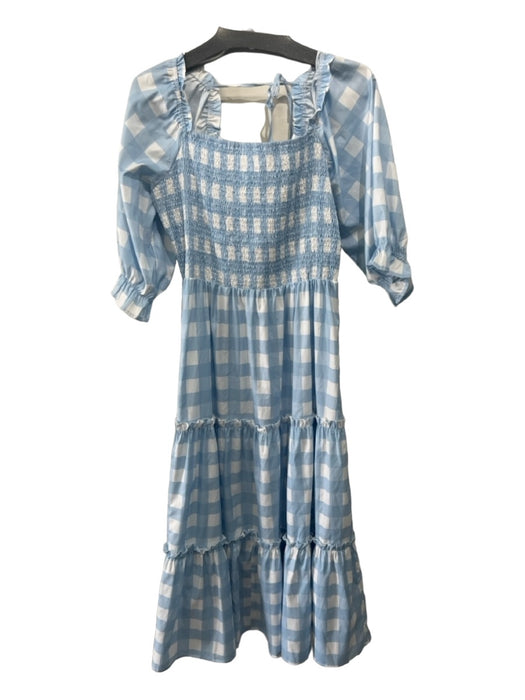 Honey & Lou Size XL Blue & White Polyester Gingham Square Neck Maxi Dress Blue & White / XL