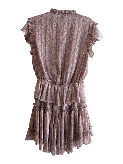 Reset Size S Mauve Polyester Tie V Neck Ruffle Cap Sleeve Shimmer Dress Mauve / S