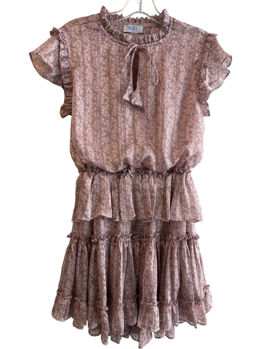 Reset Size S Mauve Polyester Tie V Neck Ruffle Cap Sleeve Shimmer Dress Mauve / S