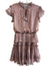 Reset Size S Mauve Polyester Tie V Neck Ruffle Cap Sleeve Shimmer Dress Mauve / S