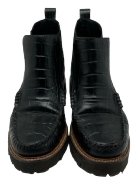 Bass Shoe Size 9 Black Leather Croc Embossed Chelsea Foam Sole Booties Black / 9