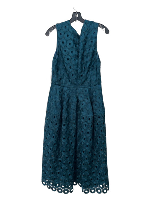 Nicholas Size 14 Blue Green Polyester Eyelet Deep V Sleeveless Midi Dress Blue Green / 14